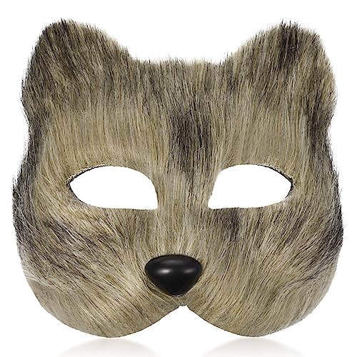 LUOEM Hallween Animal Mask Fox Mask Half Face Animal Mask Cosplay Costume Accessory for Halloween Carnival Masquerade (Grey)