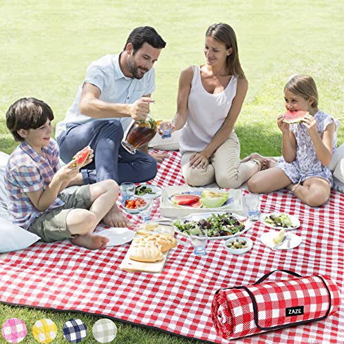 ZAZE Picnic Blanket Extra Large Waterproof, 80''x80''Checkered Picnic Blankets Beach, Outdoor, Camping on Grass Accessories Couples Gift Ideas Wedding Registry Valentines Day (Red and White)