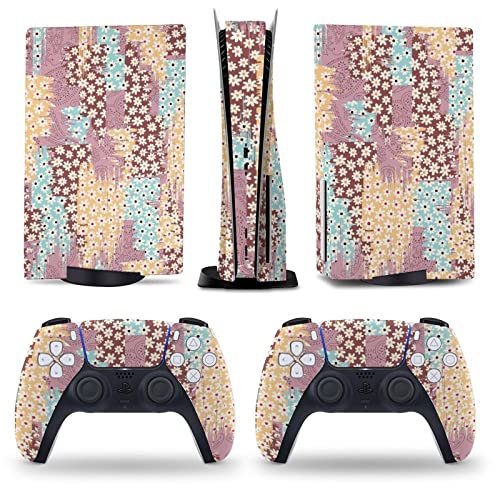AoHanan Small Cream Flowers 5 Skin Console and Controller Accessories Cover Skins Anime Vinyl Cover Sticker Full Set for 5 Disc Edition
