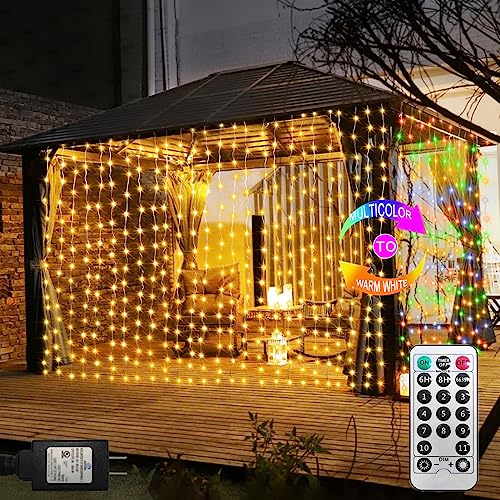ZAIYW Curtain Lights 600 LED 20Ft x 10 Ft, Dual Color Changing with Remote Connectable Curtain Fairy Light Waterproof for Wedding Party Garden Bedroom Outdoor Decor (Warm White & Multicolor)