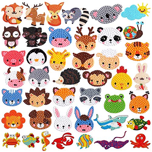 Labeol 42Pcs 5D Diamond Art Stickers Kits for Kids Boys and Girls Ages 6-8 10-12 Easy to DIY Creative Mosaic Sticker Craft by Numbers Kits for Kids and Adult Beginners (Animal)