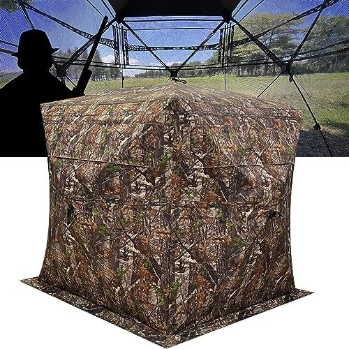 CROSS MARS Portable 2-3 Person 270 Degree See Through Hunting Blind Ground Camouflage Pop Up Hub Turkey Deer Blinds Tent