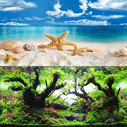 ELEBOX Fish Aquarium Background Starfish Blue Sky Beach Shell Seaweed Fish Tank Poster Background 19' x 48'