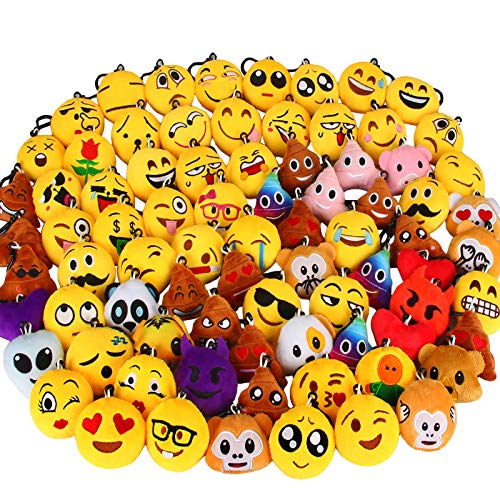 Dreampark 80 Pack Mini Emoticon Keychain Plush, Party Favors for Kids, Valentine's Day Gifts/Birthday Party Supplies, Emoticon Gifts Toys Carnival Prizes for Kids 2' Set of 80