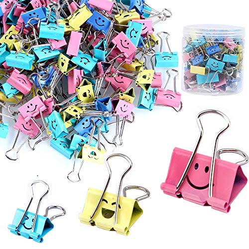 【80pack】Binder Clips, Limque Paper Clips,Paper Clamps with Colored Cute Hollow Smiling Face,80 Pcs Assorted Size Clips, for Office,Teacher Gifts and Kitchen