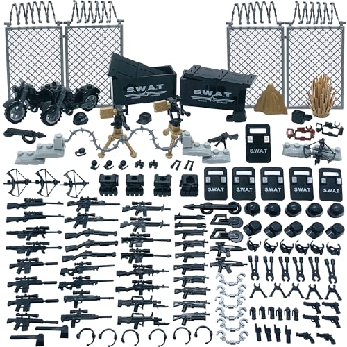 TACYILLU Weapons Pack Military Toy Swat Team Battle Building Blocks Set Combat Weapon Guns Accessories Pack Motorcycles Mini Figures kit for Boys Age 6+ Gifts Perfect Combination with Major Brands