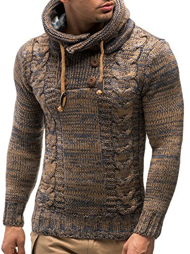 Leif Nelson LN20227 Men's Knitted Pullover,Brown,US-S / EU-M