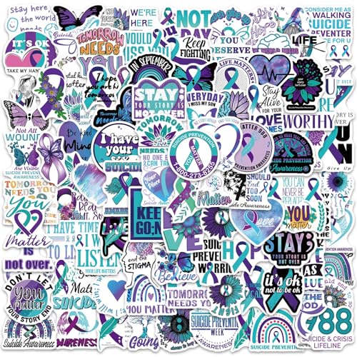 DECYOOL 100Pcs Suicide Awareness Stickers Bulk, Non-Repeating Mental Health Stickers Decals for Water Bottle Laptop, Vinyl Mental Health Motivational Items for Adult Women Men, Therapist Gifts