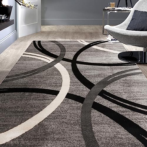 Rugshop Modern Wavy Circles Design Area Rug 5'3' x 7'3' Gray