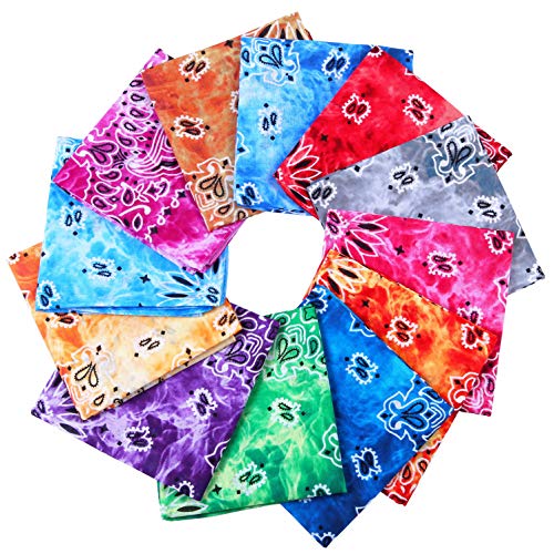 URATOT 12 Pack Cotton Tie Dye Bandana Paisley Bandanas Cowboy Handkerchiefs for Men and Women