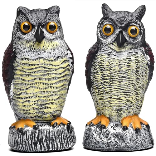 Zquaus 2 Packs Fake Plastic Owl Bird, Garden owl Statue,Can Repel Pigeons Away from The House, Garden, Pool. (Wine red)