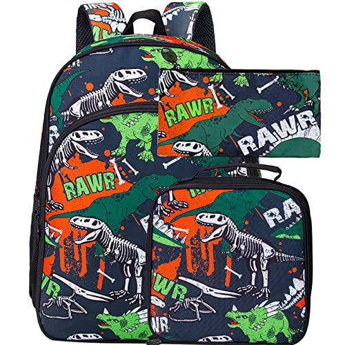 WZLVO 3PCS Kids Backpacks for Boys, 16' Dinosaur Preschool School Bookbag and Lunch Box for Elementary Toddler