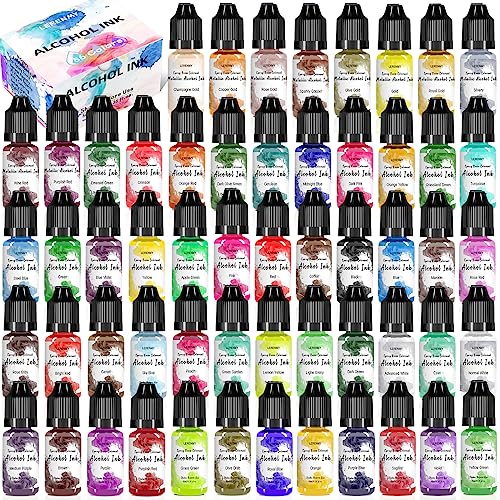 Alcohol Ink Set – 56 Bottles Vibrant Colors High Concentrated Alcohol-Based Ink, Concentrated Epoxy Resin Paint Colour Dye, Great for Painting, Resin Petri Dish, Coaster, Tumbler Cup Making(10ml Each)