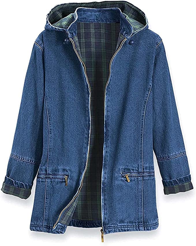 SAGEFINDS Women’s Flannel Lined Denim Jacket | Detachable Hood