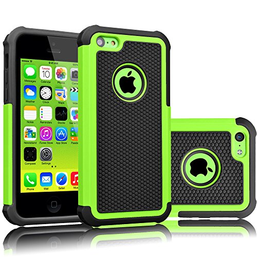 Tekcoo iPhone 5C Case, [Tmajor Series] [Green/Black] Shock Absorbing Hybrid Impact Defender Rugged Slim Case Cover Shell for Apple iPhone 5C Hard Plastic Outer + Rubber Silicone Inner