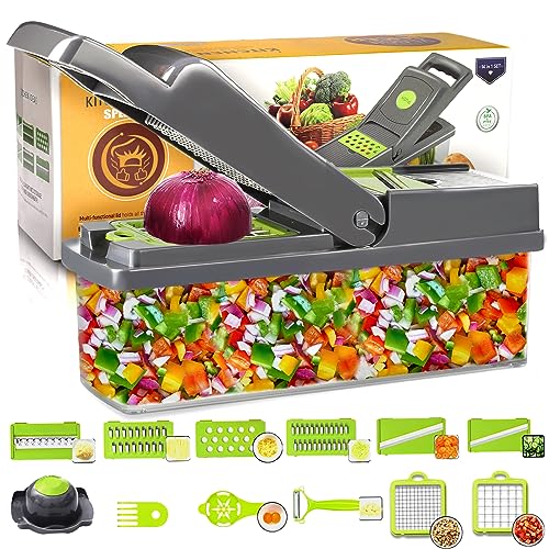 SPLMIFA Vegetable Chopper - Adjustable Vegetable Slicer - Kitchen Gift Gadget Slicer for Salad Potatoes Carrots Garlic with Container Onion Chopper with Container - Professional Food Chopper 12 in 1