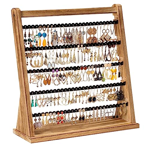 Poyilooo Earring Organizer Stand, Rustic Wood Earring Holder Rack, 5 Layer Jewelry Holder Organizer with 270 Earring Tree Holes Display for Stud Earings & Hoop Earrings, Gifts for Women