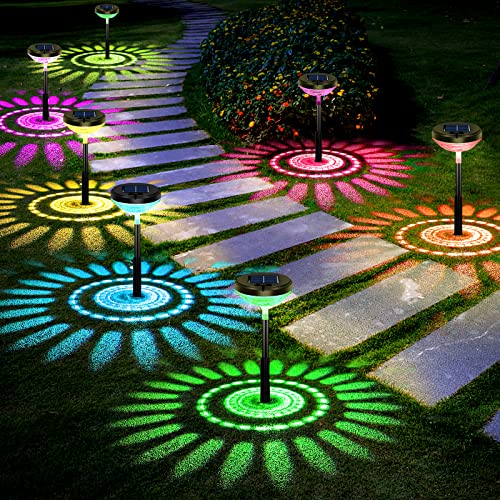 Bright Solar Pathway Lights 6 Pack,Color Changing+Warm White LED Solar Lights Outdoor,IP67 Waterproof Solar Path Lights,Solar Powered Garden Lights for Walkway Yard Backyard Lawn Landscape Decor