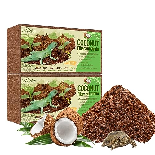 Riare 2 Pack Natural Coconut Fiber Substrate for Reptile- Premium Compressed Coconut Husk Terrarium Bedding for Reptile, Tortoise, Frogs, Snakes Hermit Crabs, Burrowing Animals