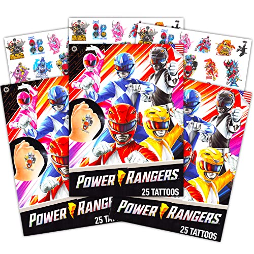 Saban Power Rangers Tattoos Party Favors Bundle Set ~ 75 Power Rangers Temporary Tattoos for Boys Girls Kids MADE IN USA (Superhero Party Supplies)