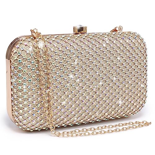 Dasein Womens Rhinestone Clutch Purse Sparkling Evening Bag with Crystal Clasp for Formal Prom Party Wedding (Gold)