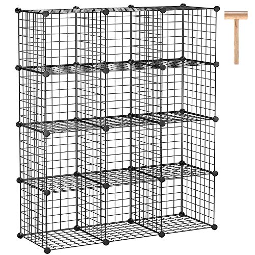 C&AHOME Wire Cube Storage, 12-Cube Storage Organizer Metal, C Grids Storage Bins Shelving, Modular Bookshelf Shelf, Closet Cabinet Ideal for Bedroom, Office 36.6”L x 12.4”W 48.4”H Black