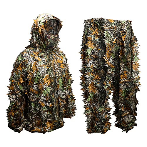 ZORVEM Ghillie Suit, 3D Leafy camo Hunting Clothes for Kids/Youth/Teen,Camoflauge Clothing for Jungle Hunting, Shooting