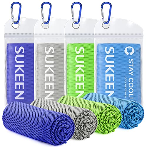 Sukeen [4 Pack] Cooling Towel (40'x12'),Ice Towel,Soft Breathable Chilly Towel,Microfiber Towel for Yoga,Sport,Running,Gym,Workout,Camping,Fitness,Workout & More Activities