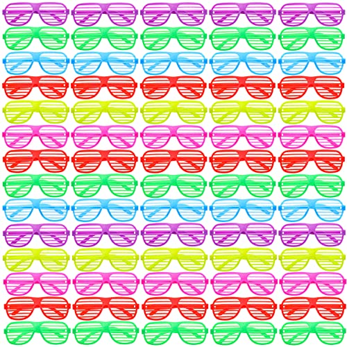 100 Pack Plastic Shutter Shades Glasses Bulk, 80's Style Slotted Shutter Shade Sunglasses, Neon Color Shade Glasses for Party Favors, School Gifts Teens Adults Birthday Supplies, Assorted Colors