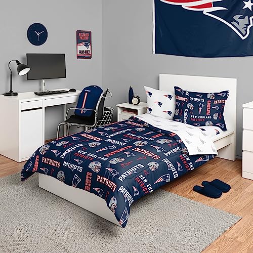 FOCO New England Patriots NFL Team Color Bed In a Bag Comforter Bedding 5 Piece Twin Set