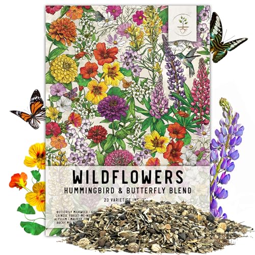 Seed Needs, Large 2 Ounce Package of 30,000+ Hummingbird and Butterfly Garden Wildflower Seed Mixture for Planting (99% Pure Live Seed- NO Filler) 20+ Varieties, Annual Perennial - Bulk