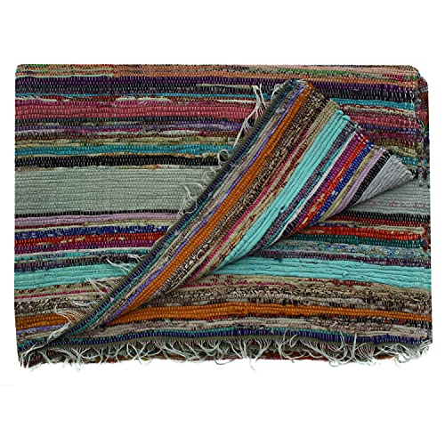 Aakriti Gallery Fair Trade Handmade Rag Rug Chindi Rug Multi Colored Indian Mat Recycled Rug Boho Decorative Rug(5ftx3ft) (Green)