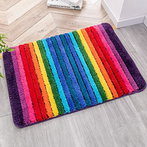 NIENLCIP Rainbow Bath Mat Colorful Bathroom Rugs Super Soft and Absorbent Microfiber Plush Bath Rugs with Non-Slip Backing for Bathroom Machine Washable 19'X27'