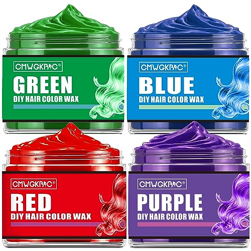 4 Colors Temporary Hair Color for Kids Gifts for Teen Girls,Boy,Temporary Hair Dye,Hair Color Spray Green Red Blue Purple Hair Dye Hair Wax Color,Instant Hair Color Wax DIY Washable Hair Dye Halloween