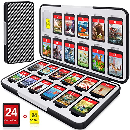 CYKOARMOR Switch Game Case for Nintendo Switch Game Card with 24 Switch Game Holder Storage and 24 Micro SD Cartridge Slots, Slim Switch Game Organizer Include Hard Shell and Soft Rubber-Grey Black