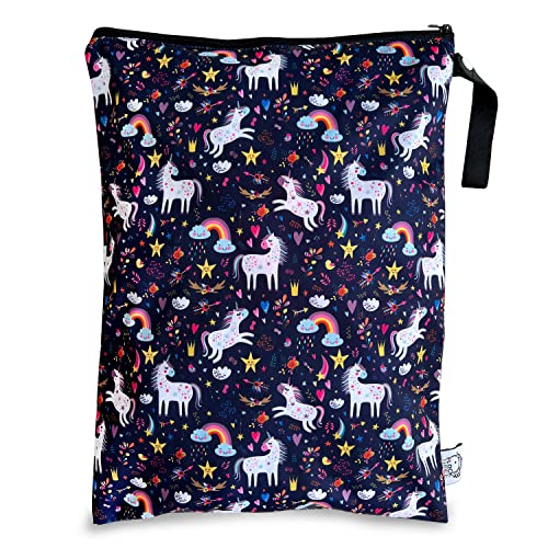 FLOCK THREE Waterproof and Reusable Wet Bag Diaper Stroller Water Resistant Swimsuit Travel Toiletries Yoga Gym Washable Carrier Unicorn Large 12.6'' x 16.5''