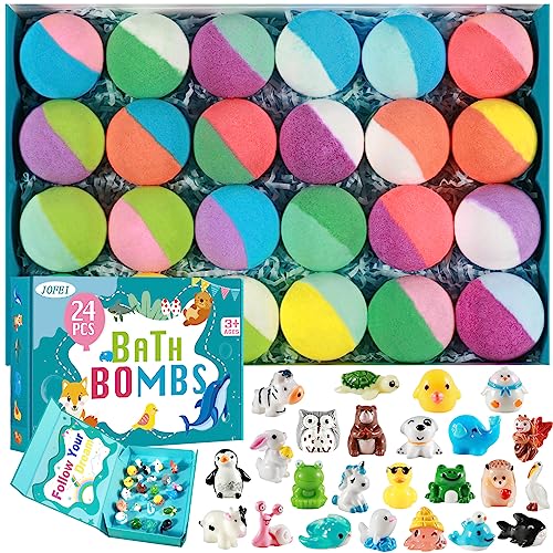 Bath Bombs for Kids with Surprise Inside, 24 Pack Kids Bath Bombs Gift Set, Natural Organic Kids Bubble Bath Fizzy with Bath Toys, Mothers Day Gifts for Daughter Kids Son