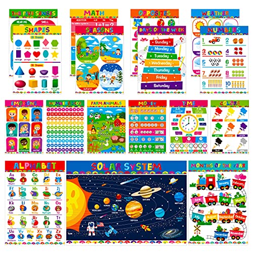 Gethelud 17 Packs Educational Poster, PET Film Covered Preschool Learning Tools for Nursery Kindergarten Toddlers