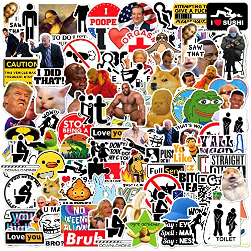 105pcs Funny Stickers for Adults, Prank Meme (Dirty) Large Sticker Pack for Bumper, Light Switch, Water Bottles, Hard Hats, Computers, Vinyl Waterproof Decals