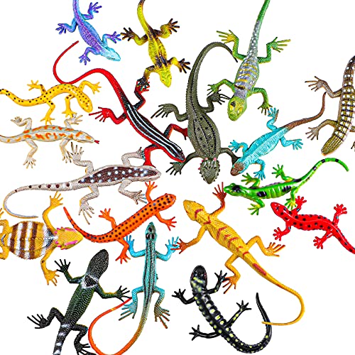 Sumind 18 Piece Plastic Lizard Toys Colorful Plastic Fake Lizards Artificial Model Reptile Lizard for Teens Adults Decoration Figure Educational Toys Halloween Party Favors Decoration