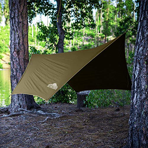 Swiss Outdoors Rain Fly Tarp | Waterproof Tent Shelter Canopy | Lightweight Easy Setup for Hammock, Backpacking or Camp Gear | Premium Quality 12 x 9 ft |, Green Army