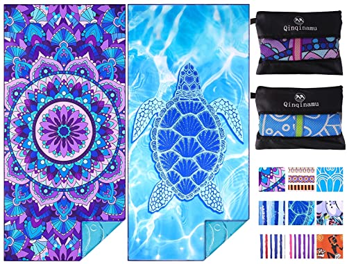 2 Pack Microfiber Oversized Lightweight Beach Towel 71'x32' XL Extra Large Thin Sand Free Towels Travel Swim Pool Yoga Gym Camping for Adults Women Men Beach Essentials Accessories Vacation Gift