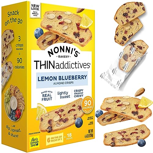 Nonni's THINaddictives Almond Thin Cookies - Lemon Blueberry Biscotti Italian Cookie Thin - Almond Cookie - Sweet Crunchy & Chewy - Biscotti Individually Wrapped Cookie - Kosher Coffee Cookie - 4.4 oz