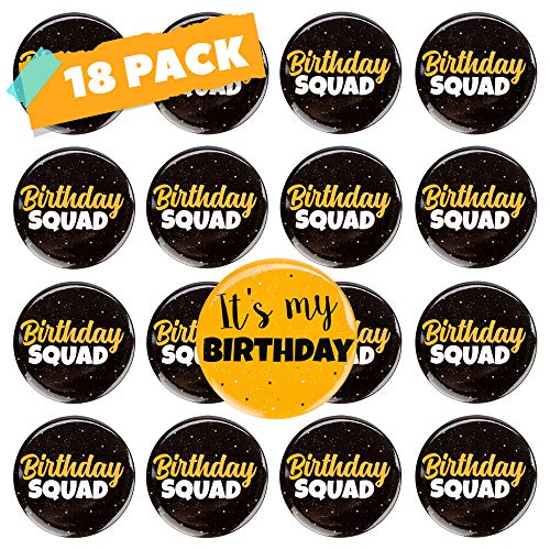 CORRURE 18pcs Birthday Button Pins 2.35' - Party Birthday Pins for the Whole Birthday Squad - Unisex Pinback Badge Crew Favors Supplies for 18th, 21st, 25th, 30th Birthday, Adults, Kids, Men or Women