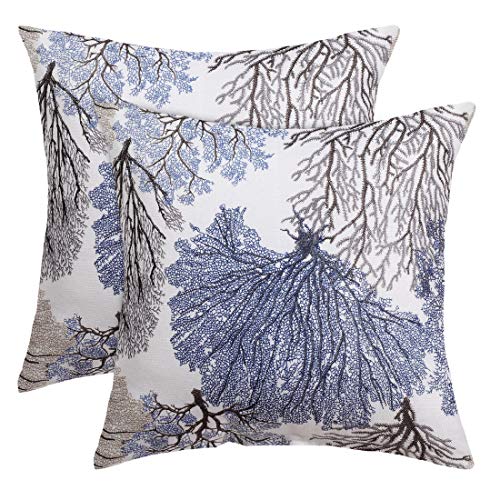 uxcell Pack of 2 Throw Pillow Covers Cases Modern Coral Coastal Beach House Home Decor Linen Cushion Cover for Couch Sofa Blue 18' x 18'
