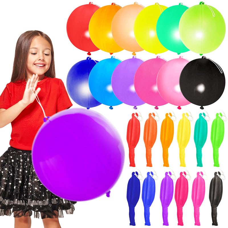 Party Dragon 30Pcs Premium Toy Punch Balloons with Rubber Band, 12 colors randomly assorted, Fun Toy Balloon For Birthday Parties, Outdoor or Indoor fun! Good for Games and all Seasons