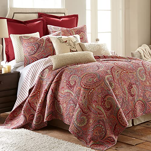 Levtex Home - Spruce Red Quilt Set - Full/Queen Quilt (88x92in.) + Two Standard Pillow Shams (26x20in.) - Paisley Pattern in Burgundy, Red, Tan, Grey - Reversible - Cotton