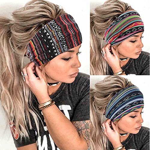 Aceorna Boho Headbands Wide Knot Hair Band Elastic Turban Stretch Leopard Twist Head Wraps Cloth Yoga Sweartband Fashion Accessories for Women and Girls 3 Pcs (Set A)