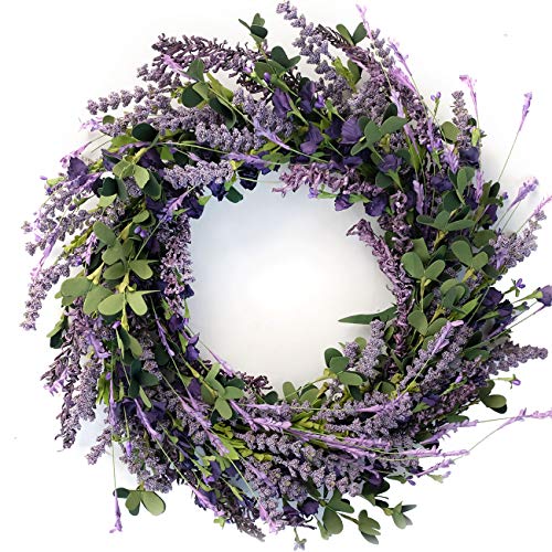 Bibelot 20 Inch Lavender Wreath for Front Door Greenery Leaves Wreath for All Seasons Indoor Outdoor Floral Wreath for Wedding Party Home Decor