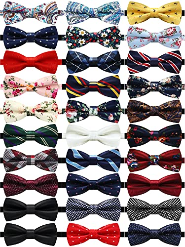 Jecery 30 Pieces Elegant Pre Tied Bow Ties for Men Boys with Adjustable Floral Neck Band Bowties for Kids Pre Tied Set